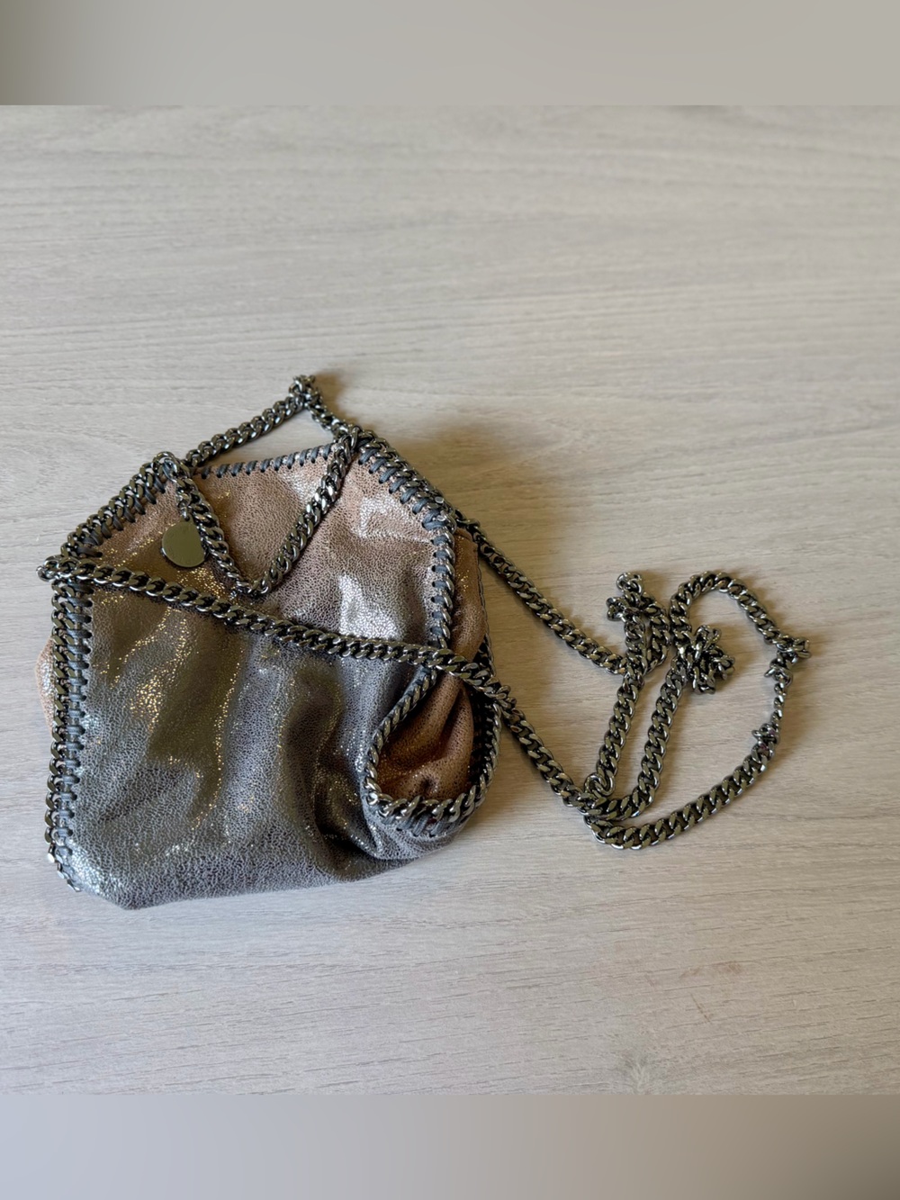 Stella McCartney Tiny Falabella Metallic Gray Chain-Trim Women's Crossbody Bag - Picture 8 of 11